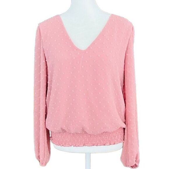 Nine Britton dusty pink Swiss Dot v front/back top with elastic waistband sz M. - Picture 1 of 7